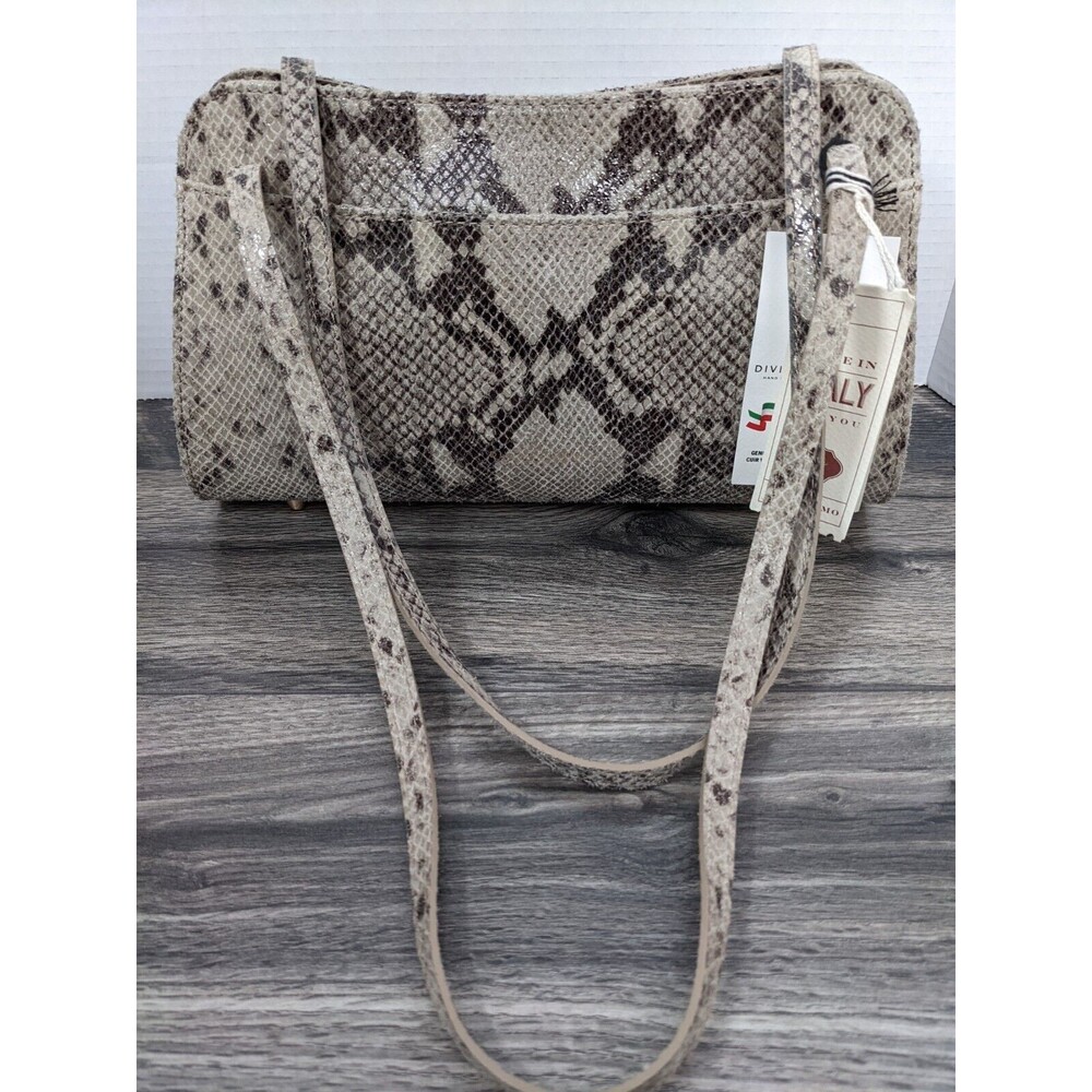 Snake-Print Shoulder Bag in Beige and Taupe